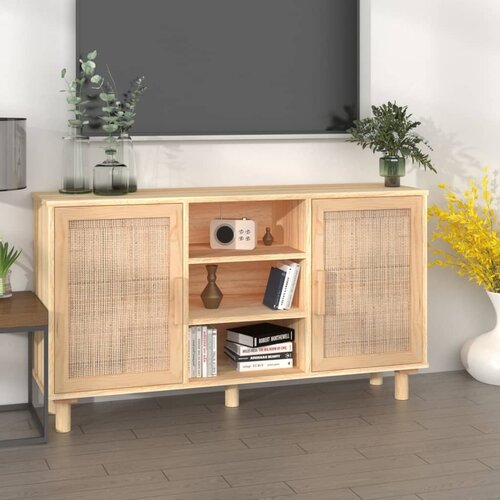 vidaXL Komoda rjava 105x30x60 cm trdna borovina in naravni ratan Cene