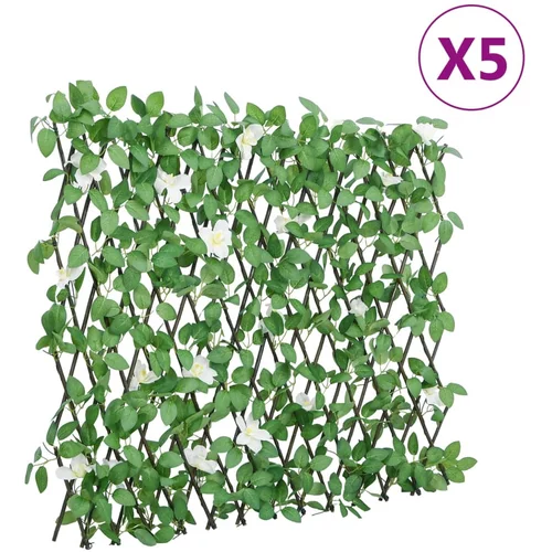 vidaXL Umetni bršljan raztegljiva ograja zelena 5 kosov 186x70 cm