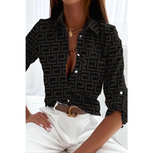 Fenzy Elegantna Bluza S Uzorkom Lavlenta, Crna Slike
