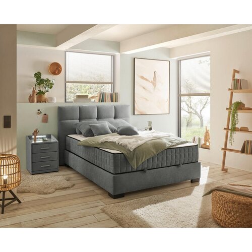 MID.YOU POSTELJA Z VZMETNICO 140 cm x 200 cm , tekstil, leseni material antracit Slike