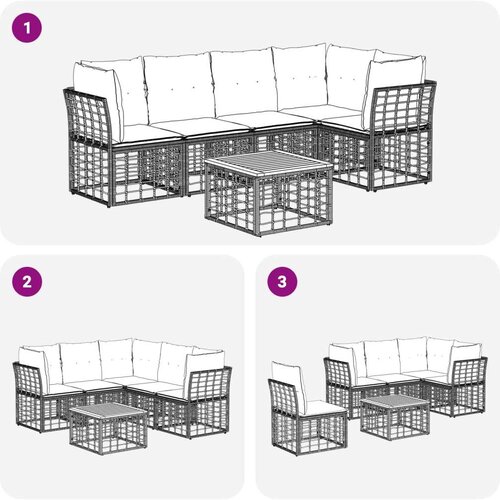  Set vanjskih sofa 6 pcs Prirodna i krema bijela Poliester - Prirodna sa stolom Slike