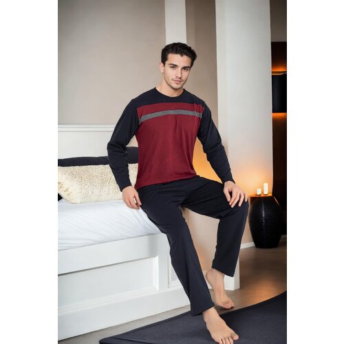 Dewberry J2452 Mens Long Sleeve Pjyama Set-BORDEAUX Slike