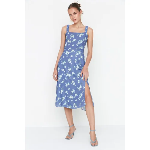 Trendyol Blue Floral Midish dress for Hangers with Slit - Women