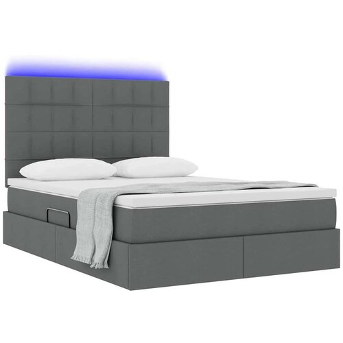  Krevet S LED lampica s pohranom Tamno siva 140 x 190 cm tkanina Slike