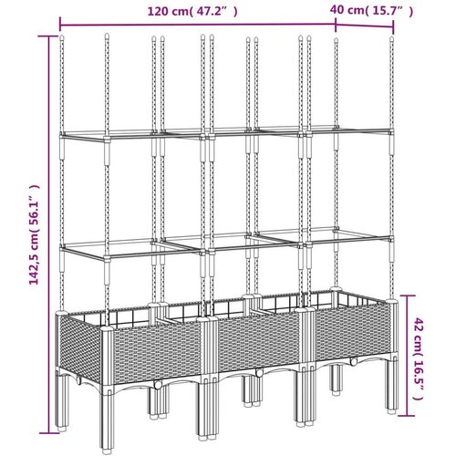  Vrtna sadilica s re&amp;scaron;etkom svjetlosiva 120 x 40 x 142 5 cm PP Slike