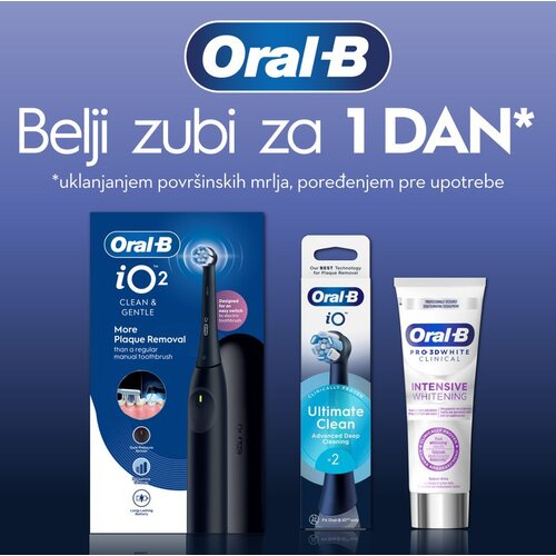 Oral-b iO2 Black električna četkica + Zamenski nastavci 2 kom + Pasta za zube PRO 3D White 75ml Cene