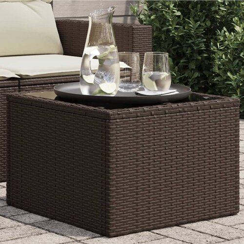 VidaXL Vrtni stol sa staklenom pločom smeđi 55x55x37 cm od poliratana Slike