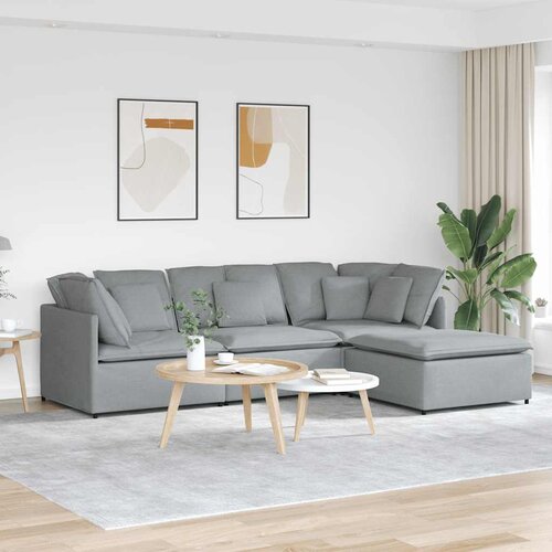  Modularna sofa s podnožjem i jastucima, tkanina, svijetlo siva Slike