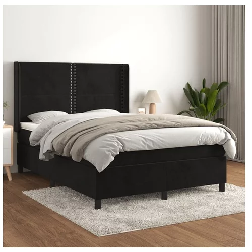  Box spring postelja z vzmetnico črna 140x200 cm žamet