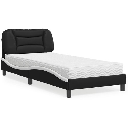 VidaXL Postelja z vzmetnico črna in bela 90x200 cm umetno usnje Slike