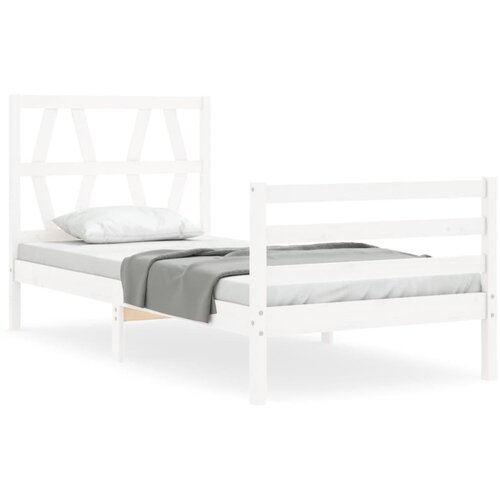 Maison Chic Posteljni okvir - Enojna postelja - Postelja za odrasle z vzglavjem bel trden les-J15841, (21760631) Slike