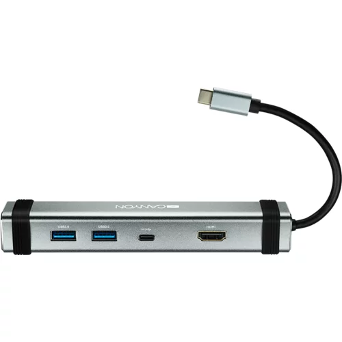 Canyon Multiport Docking Station with 4 ports:1*Type C male+1*Type C female+2*USB3.0+1*HDMI, Input 100-240V, Output USB-C PD 5-20V/3A&USB-A 5V/1A, cabel 0.12m, Space grey, 150.8*33.7*24mm, 0.112kg - CNS-TDS03DG