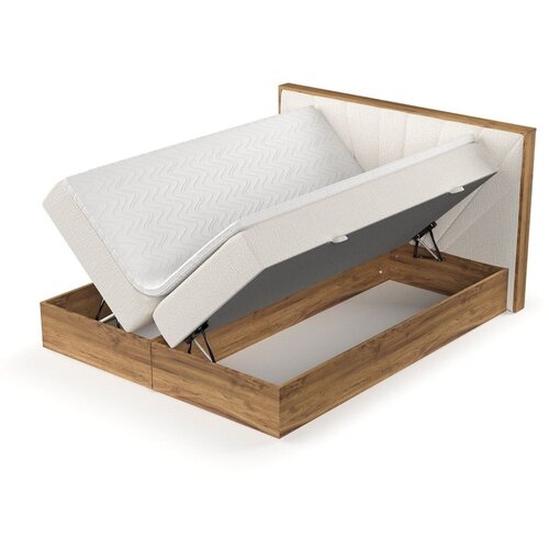 Maison de R&amp;ecirc;ve Kremno bela/v naravni barvi boxspring postelja s prostorom za shranjevanje 200x200 cm Asahi &amp;ndash; Slike