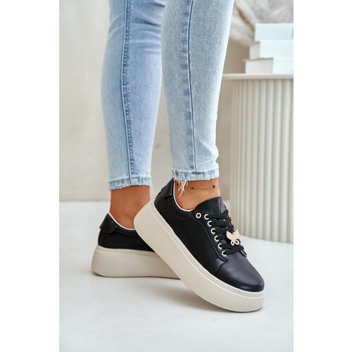 Kesi Women&amp;#039;s leather platform sneakers with Vinceza brooch black Slike