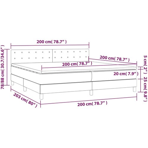 box spring s madracem LED sivi 200x200cm od umjetne kože Slike