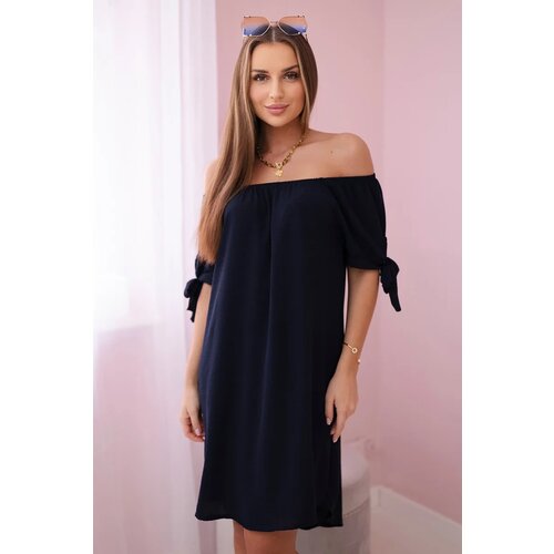 Kesi Włoski Dress with ties on the sleeves navy blue Slike