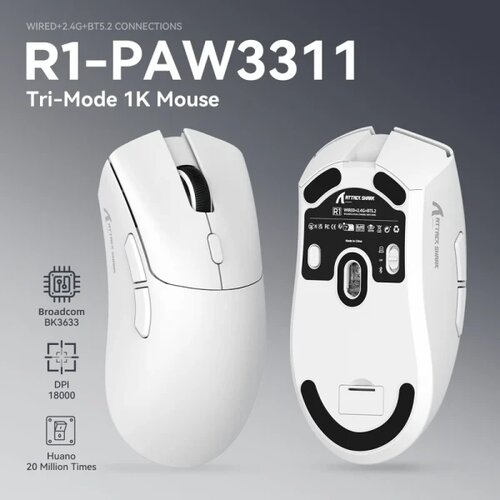 Attack Shark bežični gaming mi&amp;scaron; R1 PAW3311/TriMode/Superlight/Ergonomic/White Slike