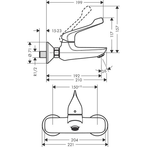 Hansgrohe enoročna armatura za kad z dolgo ročico Novus (71923000) Slike
