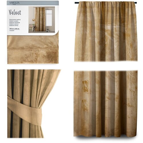 Restilo Rumena žametna zavesa AmeliaHome Velvety Simple, 245 x 140 cm Slike