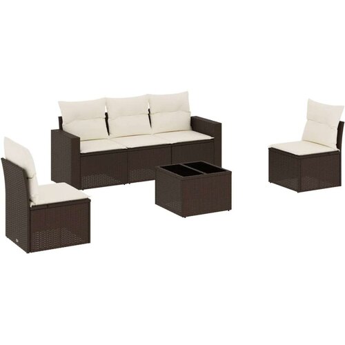 VidaXL 6-dijelni set vrtnih sofa od poliratana s jastucima smeđi Slike