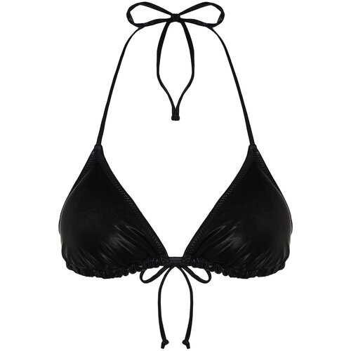 Trendyol Black Triangle Shiny Lacquer Printed Bikini Top Cene