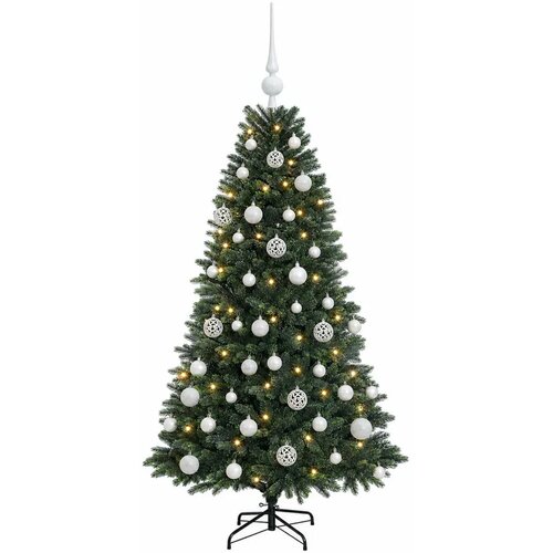  Umjetno božićno drvce s kuglicama 150 cm 150 LED lampica - 150 cm s LED žaruljama i bijelim kuglicama Slike
