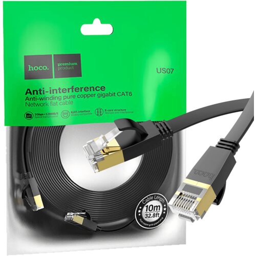 hoco. Omrežni kabel, CAT6, Gigabit Ethernet, plo&scaron;čat, 10 m, črn - US07 General, 10 m Cene
