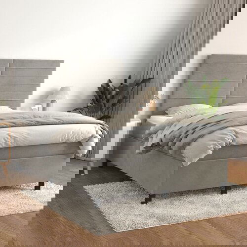 The Living Store Box spring postelja z vzmetnico svetlo siv 140x190 cm žamet - Box Spring Postelja, (21492964) Cene