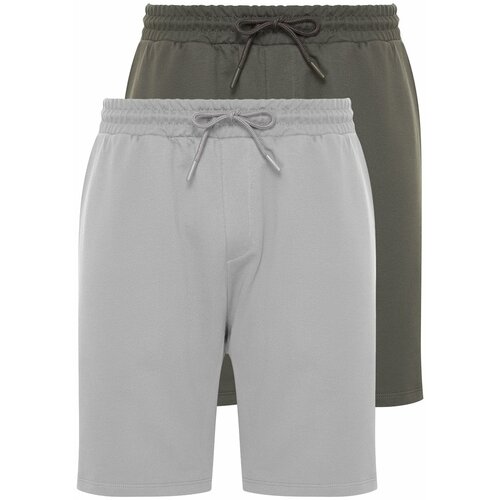 Trendyol Plus Size Anthracite-Grey Men's 2-Pack Regular 100% Cotton Comfortable Shorts Slike