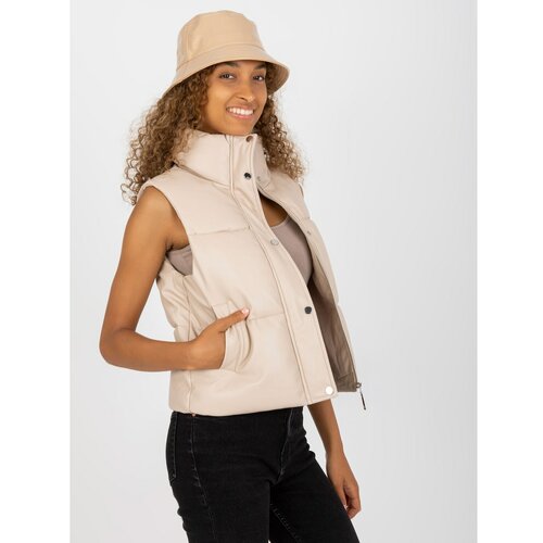 Fashion Hunters Light beige women's eco leather vest Slike