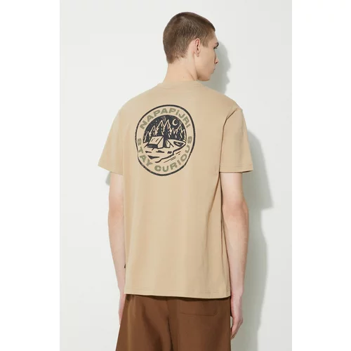 Napapijri Pamučna majica S-Kotcho za muškarce, boja: bež, s tiskom, NP0A4HTVN1E1