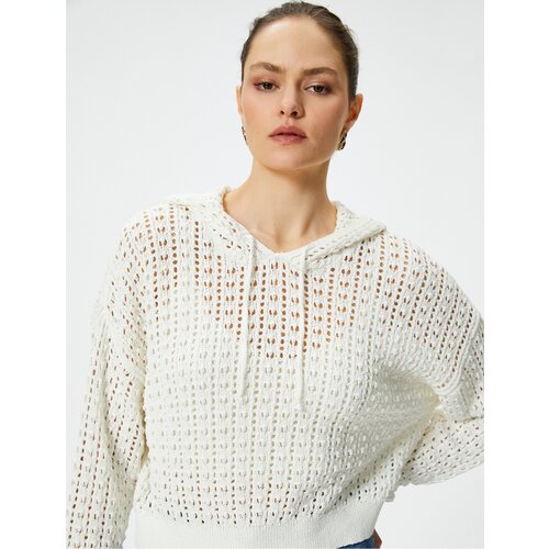 Koton Crop Openwork Sweater Hooded Long Sleeve Cene