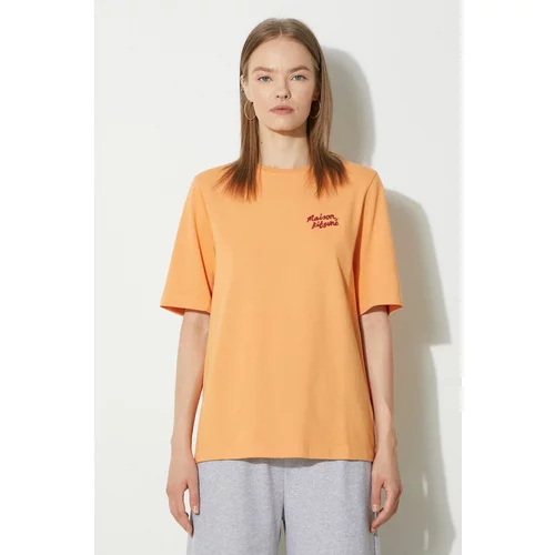 MAISON KITSUNÉ Pamučna majica Handwriting Comfort za žene, boja: narančasta, MW00126KJ0119