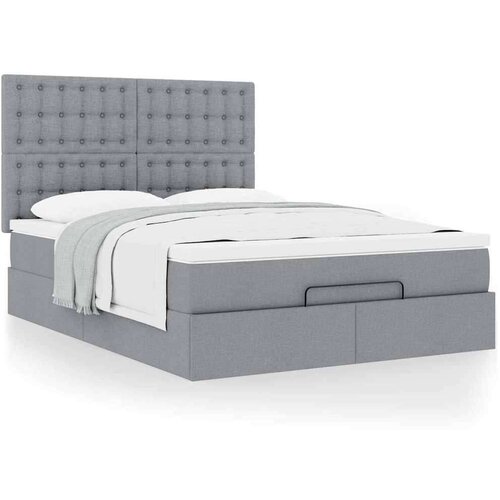 vidaXL Otomanski posteljni okvir z vzmetnico siv 140x190 cm blago Cene