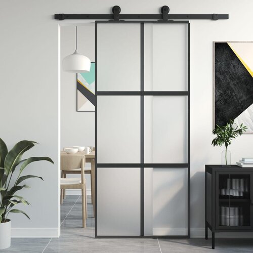vidaXL Klizna vrata crna 90 x 205 cm od kaljenog stakla i aluminija Cijene