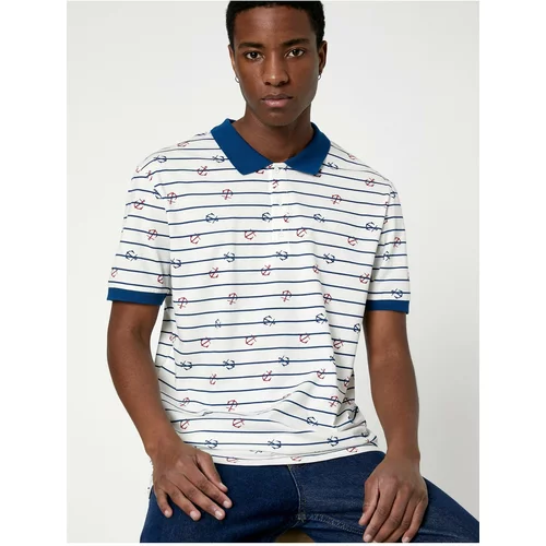 Koton Polo Neck T-Shirt with Striped Anchor Detail, Slim Fit Buttons