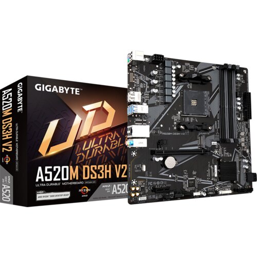 Gigabyte A520M DS3H V2 AM4, AMD A520 Chipset, 4 x DDR4, Ultra Durable PCIe 3.0 x16 Slot, NVMe PCIe 3.0 M.2 Connectors, GbE LAN with Bandwidth Management Cene