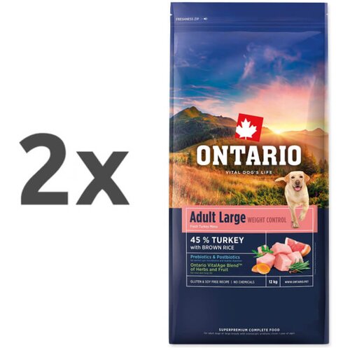 Ontario Adult Large Weight Control - puran in rjavi riž 2 x 12 kg Cene