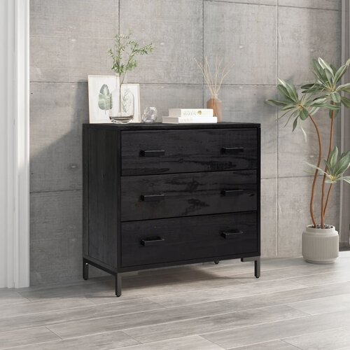 vidaXL Predalnik črn 75x35x70 cm trdna reciklirana borovina Cene