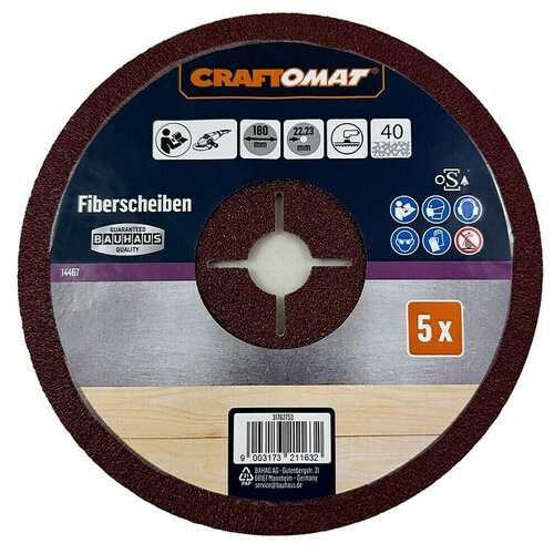 CRAFTOMAT Brusna ploča od vlakana (Promjer: 180 mm, Granulacija: 40, 5 Kom.) Slike