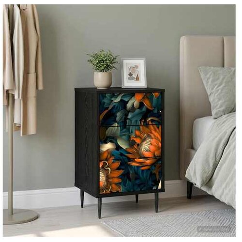 VidaXL Noćni ormar LOCHEM Crni hrast 36 x 33 x 61 cm Konstruirano drvo - Narančasti uzorak 1 Slike