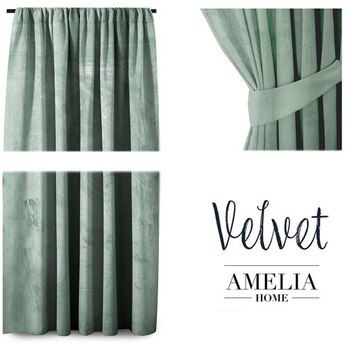 Restilo Svetlo zelena žametna zavesa AmeliaHome Velvety, 245 x 140 cm Slike