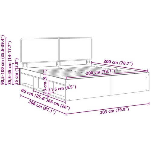  Okvir za krevet s uzglavljem Dimljeni hrast 200 x 200 cm Slike