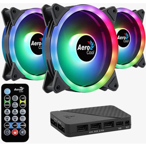 Aero Cool DUO12PRO Kit 3xFan 12cm ARGB LED Dual Ring Antivibration 6 Pins Black Cijene