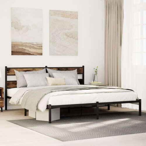 Metalni okvir kreveta bez madraca boja hrasta 193x203 cm Slike