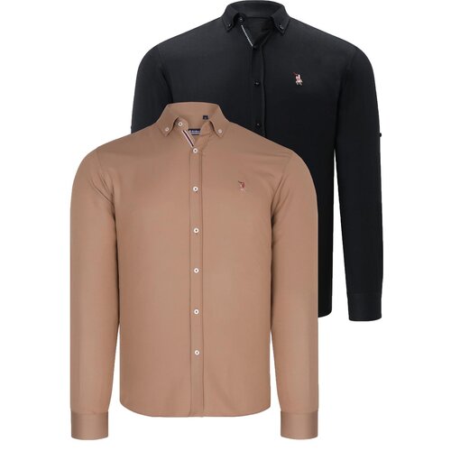 Dewberry DUAL SET G674 MENS SHIRTS-BLACK-CAMEL Cijene