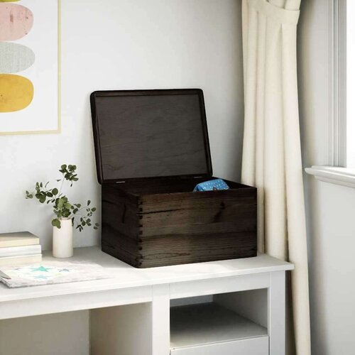 VidaXL Drvena kutija s poklopcem crna 40x30x23 cm puno drvo bor Slike