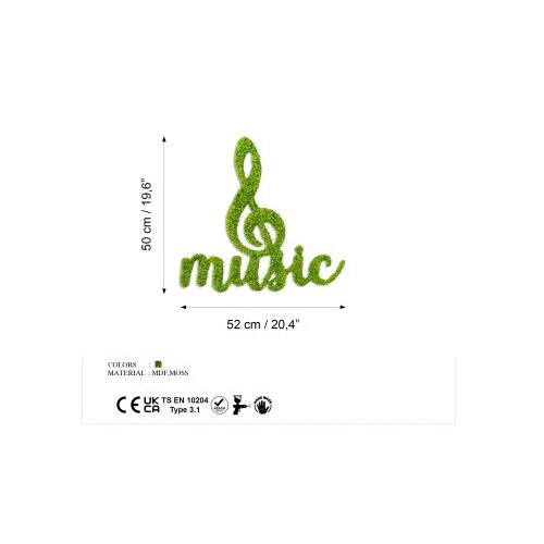 Wallxpert Zidna dekoracija Mahovina - Muzika, 50 x 52 cm, Svijetlo zelena Slike