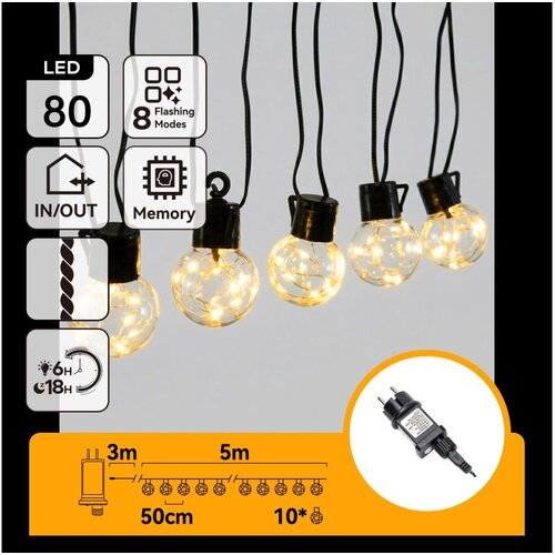Aigostar LED spoljni dekorativni niz 80xLED/3,6W/230V 5m IP44 topla bela Slike