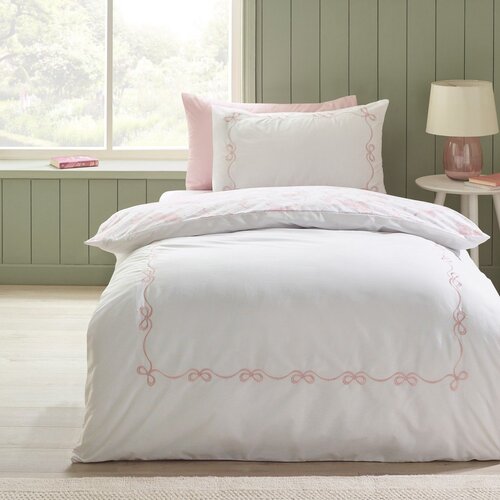 Catherine Lansfield Bela enojna posteljnina 135x200 cm Bow Embroidery &amp;ndash; Slike